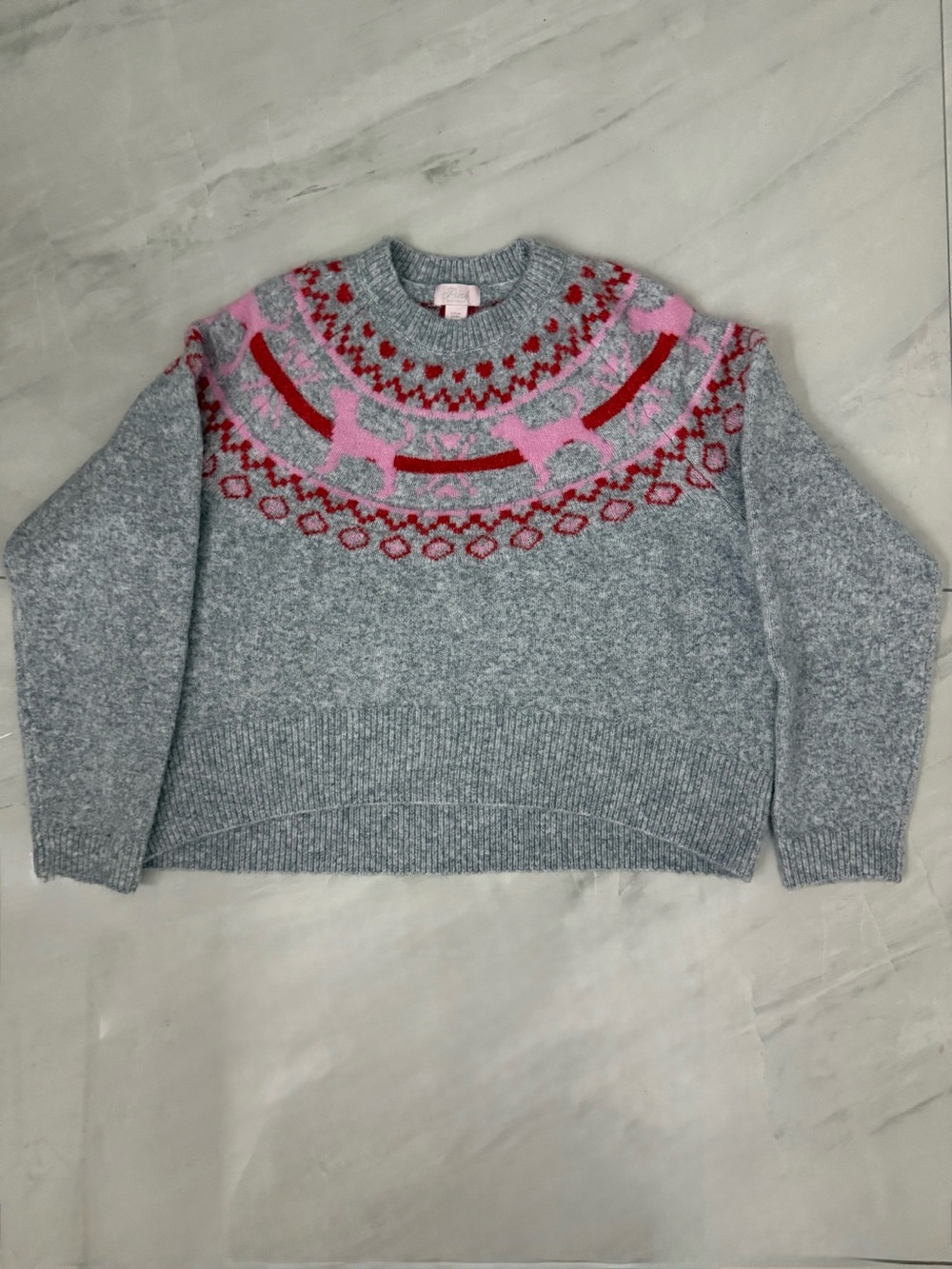 Victoria’s Secret PINK Not Your Boyfriend’s Boxy Sweater S Fair Isle Dog Yoke